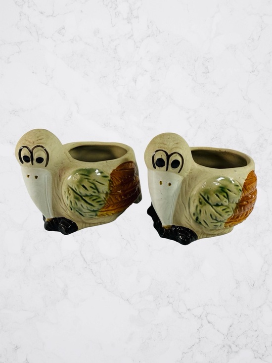 Other - Pair Ceramic Pelican Planters Bud Vase Succulents Small Plants Beach Life Bird